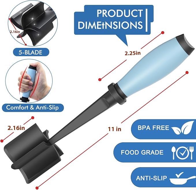 Upgrade Meat Chopper Hamburger Masher Ground Beef Smasher Utensil Mix Tool | Premium Heat Resistant Meat Masher, Nylon Potato Mashers Beef Smasher, Dishwasher Safe Non Stick Mix & Chop Tool Gift-Aqua