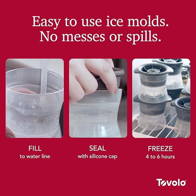 Tovolo Ice Cube Snowman Mold Holiday Ice Molds Silicone Set of 4 Christmas Stocking Stuffer for Adults Fun Festive Ice Sphere Makers