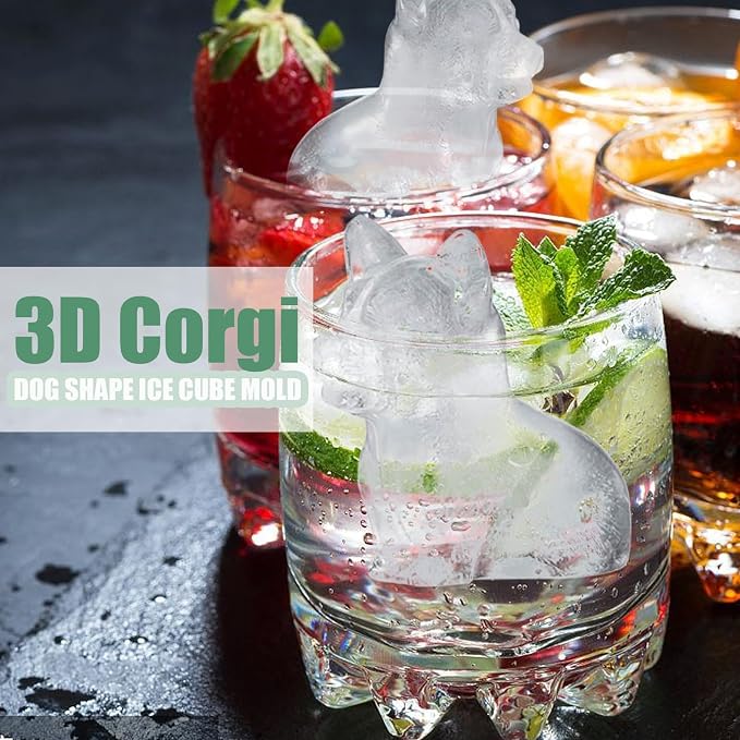 Corgi Dog gifts 3D Ice Cube Mold, Admaison Ice Cube Tray with Funnel for Cocktails, Bourbon,Brandy, Whiskey Gifts for Men, Silicone Fun Shapes Black (Corgi)