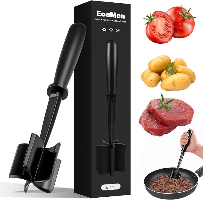 5 Curved Blades Meat Chopper for Ground Beef Hamburger Turkey | Heat-Resistant Ground Beef Masher, Mix and Chop Meat Chopper, Non-Slip and Ergonomic Meat Masher