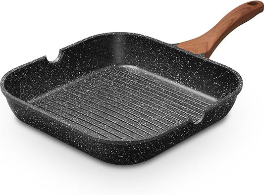 ESLITE LIFE 11 Inch Nonstick Grill Pan for Indoor Cooking, Versatile Induction Square Large Grilling Skillet Steak Pan for Stove Tops, PTFE & PFOA Free, Black