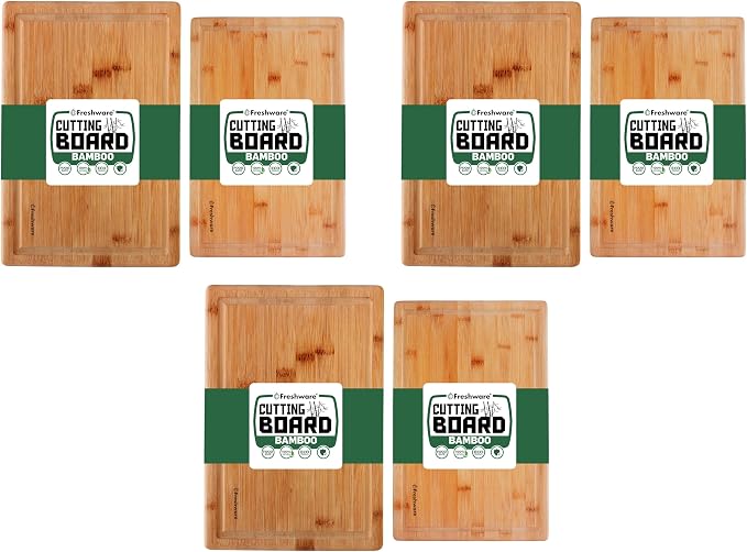 Bamboo Cutting Boards for Kitchen with Juice Groove [Set of 2] Wood Cutting Board for Chopping Meat, Vegetables, Fruits, Cheese, Knife Friendly Serving Tray with Handles (Pack of 3)