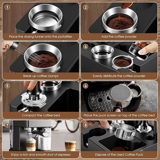 Reoszeank 58mm Espresso Accessories Kit, Espresso Knock Box and Tamping Station, Coffee Tamper, Distributor, WDT Distribution Tool, Dosing Funnel and Puck Screen Set Fits Breville 58 mm Portafilter