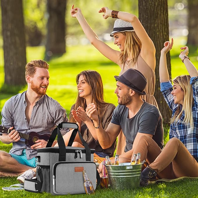 Lunch Bags for Women/Men, Insulated Lunch Bag for Work Office Picnic - Large Lunch Cooler Bag Leakproof Lunch Box with Adjustable Shoulder Strap for Adults - Grey (15L)