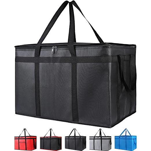 Bodaon 2-Pack Insulated Food Delivery Bag, XXXL Grocery Cooler Bag, Black | Catering Tote Insulation Bag for Hot and Cold Meal, Large Capacity Reusable Pizza Warmer Carrier for Picnic/Rideshare/Drivers