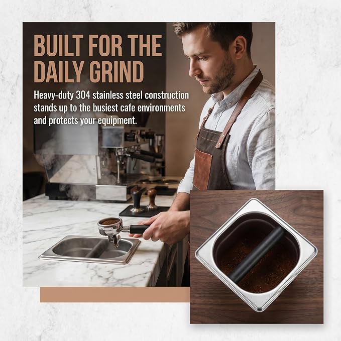Coffee Knock Box,Espresso Dump Bin,Coffee Bin,Stainless Steel Espresso Knock Box Built-in Container for Ground 6.3 x 6.89 x 3.7 inch (Square) | Ailelan Coffee Knock Box,Espresso Dump Bin,Coffee Bin,Stainless Steel Espresso Knock Box,6.3 x 6.89 x 3.7in ...
