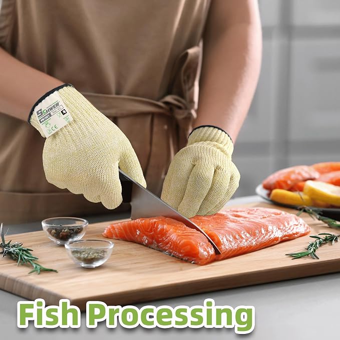 Schwer SlicePro ANSI A9 Cut Resistant Gloves, Food Grade Cutting Gloves for Kitchen Food Prep, Mandoline Gloves for Meat Cutting, Oyster Shucking, Fish Fillet Processing, PR1501, 10 Pairs, XL