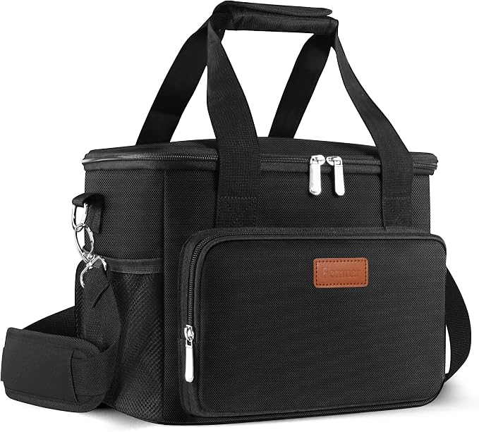 Lunch Bags for Women/Men, Insulated Lunch Bag for Work Office Picnic - Large Lunch Cooler Bag Leakproof Lunch Box with Adjustable Shoulder Strap for Adults - Black(15L)