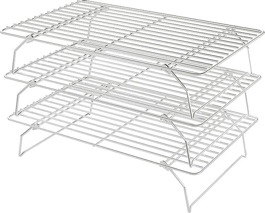 Cooling Racks for Cooking and Baking - 3 Tier Stackable Grid Wire Baking Rack for Oven Cooking, Baking, Grilling, Roasting - Dishwasher Safe Bacon Rack - Silver