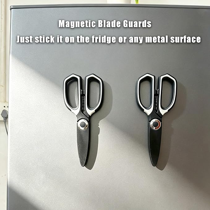 OMDAR 3-Pack Titanium Coated Kitchen Scissors – Rust-Resistant, Includes Magnetic Safety Cover for Easy Magnetic Mounting