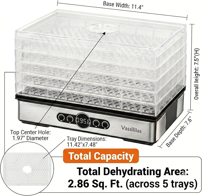 Small Food Dehydrator Dryer - Dehydrator for Healthy Food | Meat, Jerky, Fruit, Vegetable, Mushroom and Herb, 400W, 158°F, Mini Dryer with 5 BPA-Free Drying Racks, White, Model 904