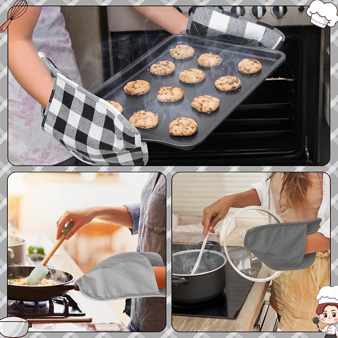 R HORSE 6Pcs Pot Holder with Pocket Black Check Pocket Pot Holder Set Cotton Plaid Kitchen Heat Resistant Potholder Non-Slip Potholder Oven Mitts Hot Pads Terry Cloth Pot Holders for Cooking Baking