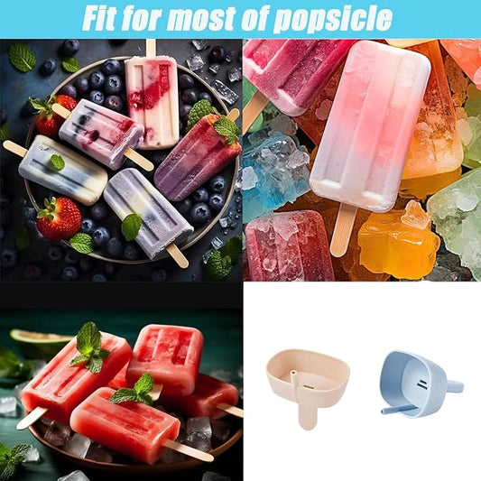 TuTuYa 4 Pack Drip Free Popsicle Holder, Reusable Silicone Ice Pop Stick Holder with Straw & 2 Slots Fit Standard and Wide size, Burr-Free Safety Healthy Mess Free Frozen Treats Holder for Kids