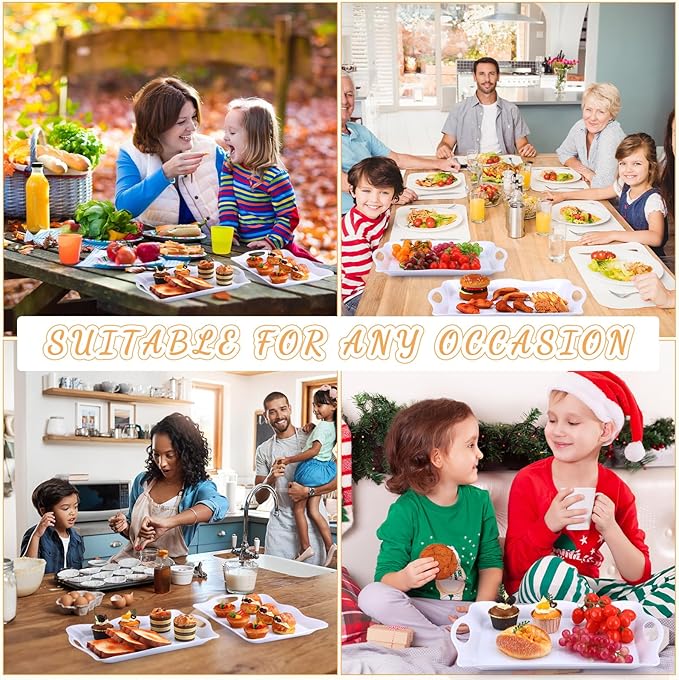 6 Pcs Large Melamine Serving Tray with Handles 17 x 12 Inch Rectangular Wave Melamine Serving Platters for Food, Eating, Turkey, Snack, Fruit, Desserts, Party, Dishwasher Safe