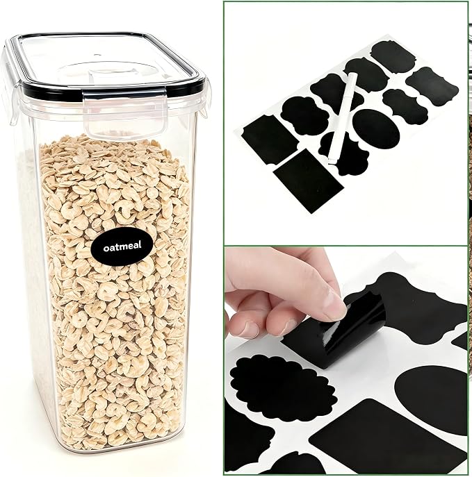 4pcs 4L Airtight Plastic Canisters, Kitchen Pantry Dry Food Storage | 4pk 4L airtight canisters, tight sealed lids lock out moisture. Premium plastic, stackable for all kitchen dry foods