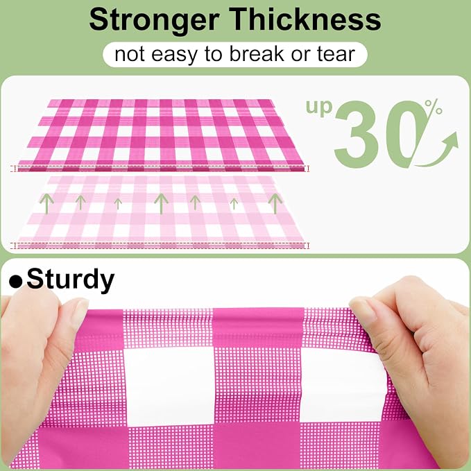 4 Packs Buffalo Disposable Table Cloth, 54 x 108 Inch Waterproof Plastic Tablecloth, Rectangle Hot Pink and White Checkered Table Covers for Picnic, Birthday, Party, Back to School