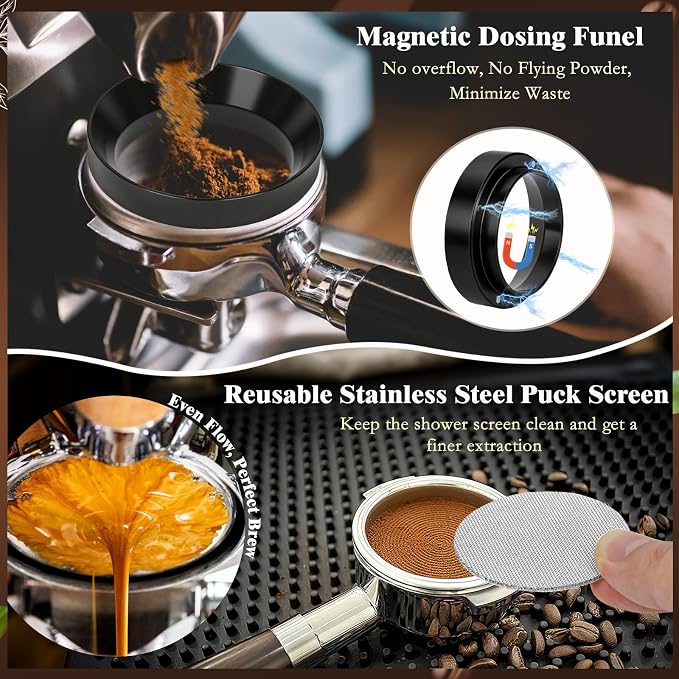 8 PCS Espresso Accessories Kit, 51mm Espresso Tamper Kit Coffee Tamper Set with Coffee Distributor, Espresso Tamping Station, WDT Tool, Dosing Funnel, Fits Delonghi 51mm Portafilter