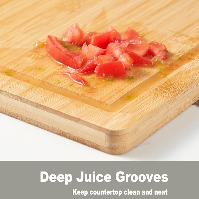 Allsum Large Bamboo Wood Cutting Boards for Kitchen, 1" Extra Thick Butcher Block with Juice Grooves & Handles Resisting to Warping and Cracking, Fancy Charcuterie Boards, 17"L x 12.5"W