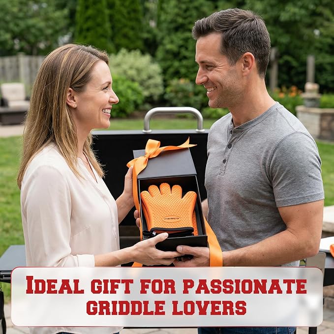 KITCHEN PERFECTION Silicone Griddle Grill Gloves Heat Resistant Oven Mitts | Waterproof, 5-Finger Design For A Better Grip, Best Griddle Grilling Accessories, Compatible with Blackstone, Weber & More