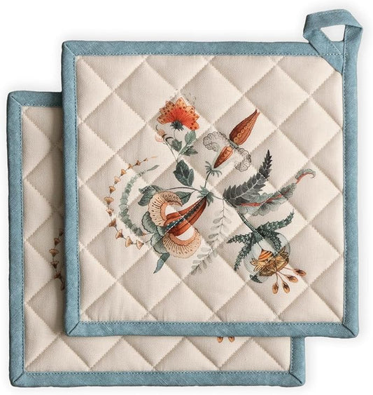 Maison d' Hermine Pot Holders 100% Cotton Potholders (8" x 8", Pack of 2) | Heat Resistant Hot Pads with Loop BBQ Cooking Baking Hotel Kitchen Handling Hot Pans Thanksgiving Christmas - Dalida