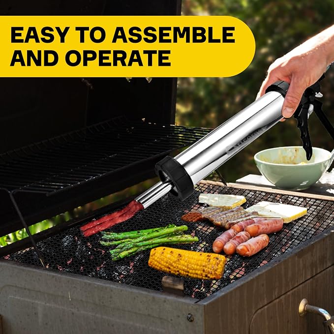 Professional Jerky Gun for Ground Meat | 2.5LB Capacity Jerky Maker Kit with 5 Attachments, 2 Brushes & Storage Net (Food Grade)