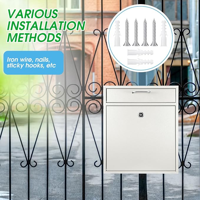 Yaocom Locking Mailbox with Key for Outdoor 12 x 10.5 x 4.7 Inches Large Wall Mount Mail Box with Lock Security Mail Drop Metal Collection Boxes Hanging Secure Postbox(Creamy White)