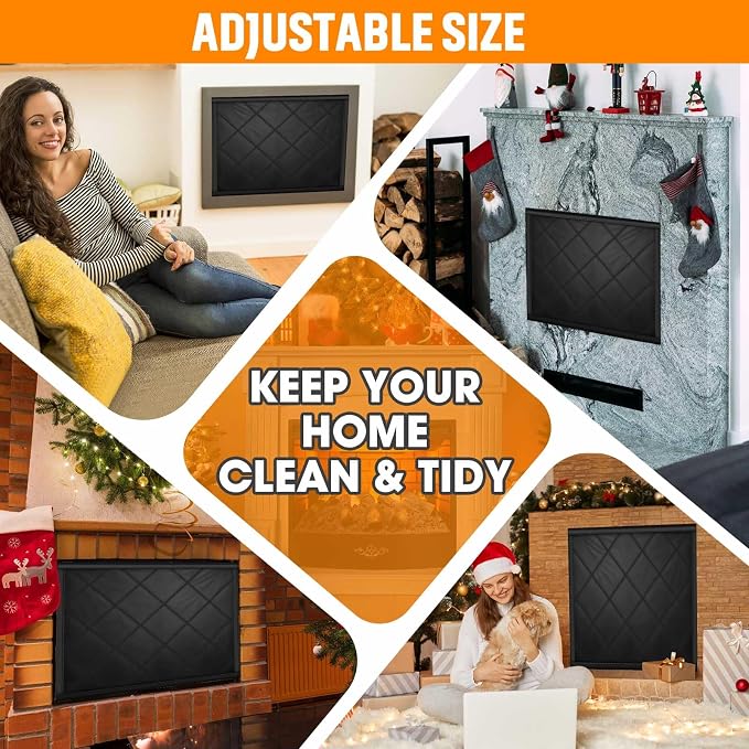 Fireplace Draft Cover, Fireplace Blocker Blanket with Hook and Loop Tapes, Indoor Fire Place Draft Stopper for Heat Loss Insulation Black 36" W x 36" H