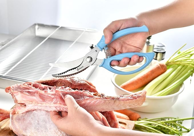 Heavy Duty Poultry Shears - Kitchen Scissors for Cutting Chicken, Poultry, Game, Meat - Chopping Vegetable - Spring Loaded - Blue