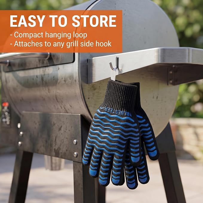 BBQ Gloves 1472°F Heat Resistant Oven Gloves with Fingers Heat Proof Grill Gloves Non-Slip Silicone Oven Mitts for Kitchen Cooking Grilling Baking Smoking