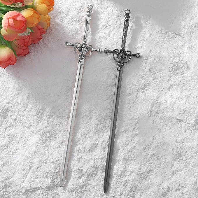 2PCS Hair Sticks for Buns,Hair Chopsticks,Sword Hair Pin,for Vintage Hair,Renaissance Chinese Hair Accessories,Metal Sword Hair Pins,Ancient Style Sword Hair Chopstick LINYUEARUI-Black&Silver