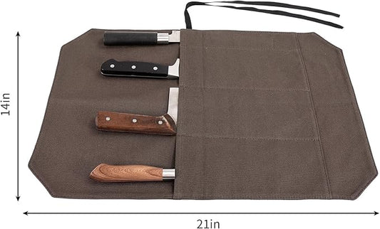 HERSENT A Chef's Knife Roll Bag - Portable Travel Chef Knife Case Carrier Holder Storage Bag With 4 Slots Best Gift For Pro Chef Or Culinary Enthusiasts Men Women HGJ03-P (Coffee)