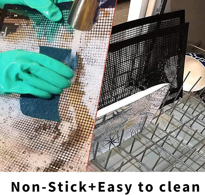 Grill Mesh Mat Set of 3 - Heavy Duty BBQ Non-stick Cooking Sheet Liners Reusable Teflon Barbecue Grilling Net for Outdoor Smoker, Pellet, Gas, Charcoal Grills - 11.8x13.8