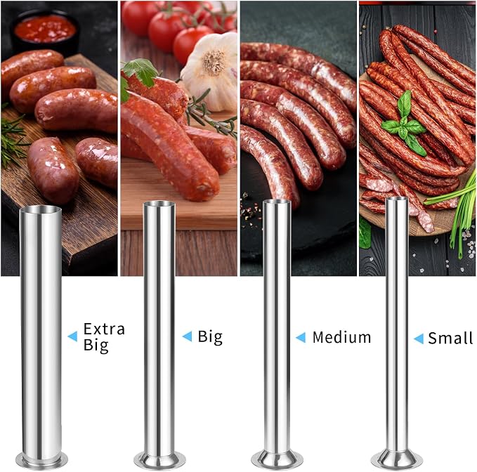 Sausage Stuffing Tubes Replacement for LEM Sausage Stuffers | 4 Sizes, Stainless Steel, Replacement for LEM 606,606SS,1606,1606SS Sausage Stuffers, Sausage Stuffer Funnels