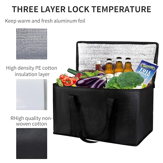 musbus 2Pk Insulated Reusable Grocery Bags, Collapsible Cooler Bag for Groceries, Heavy Duty Large Insulated Bag (16''x9''x13'', Spring Stroll)