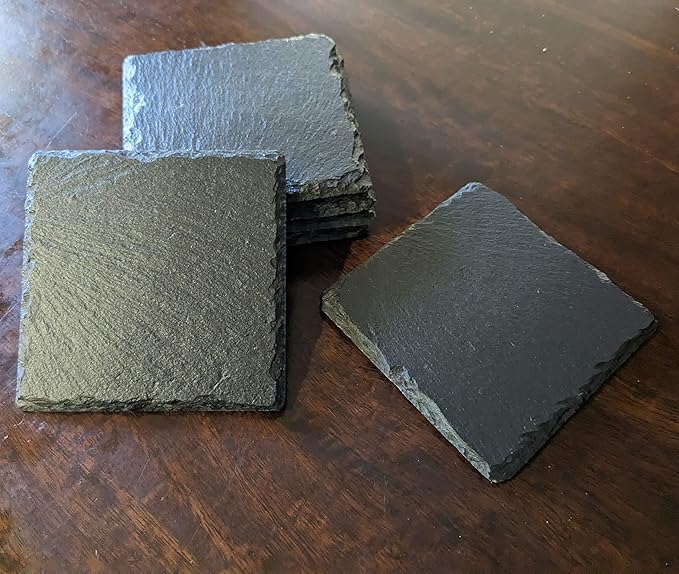 Gear Up Your Decor: Unique Motorcycle Coasters in Natural Slate - Square Slate - Set of 5