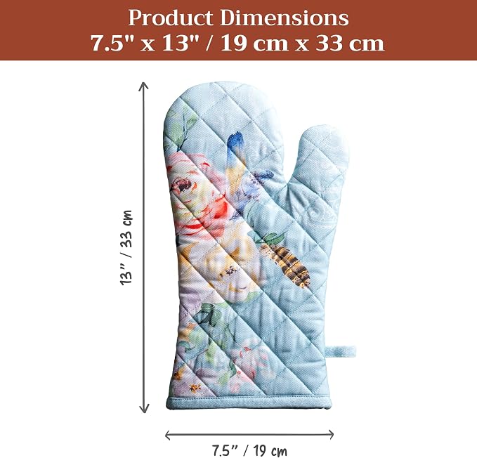 Maison d'Hermine Oven Gloves 100% Cotton Oven Mitt (7" x 13", Pack of 1) | With Loop Heat Resistant BBQ Cooking Gloves Baking Grilling Kitchen Handling Hot Pans Spring Summer - Ibiza - Blue