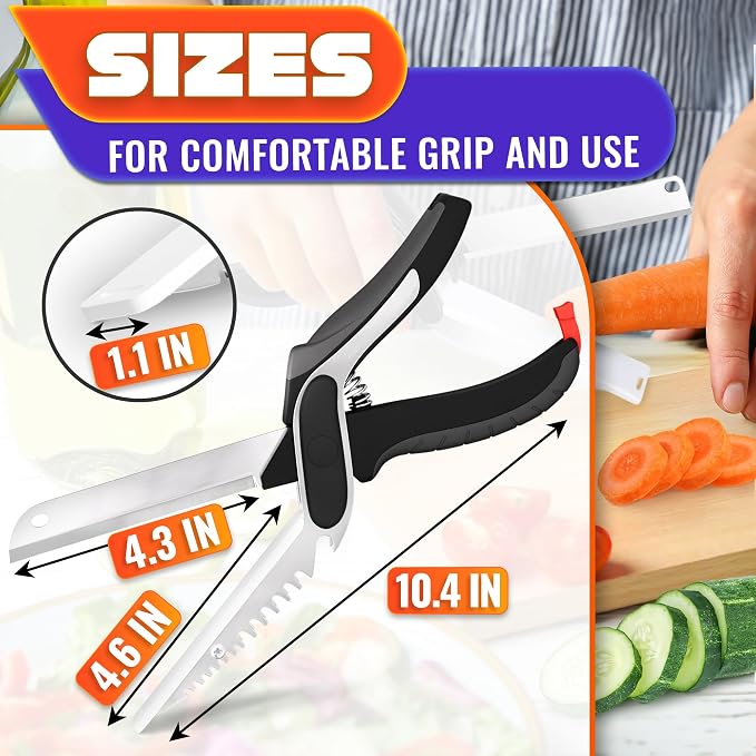 6 in 1 Cutting Board Scissors for Food, Spring-Assist, Non-Slip | Dishwasher Safe Kitchen Scissors with Cutting Board; Built-In Meat Tenderizer and Safety Lock for Meat, Fish and Vegetables
