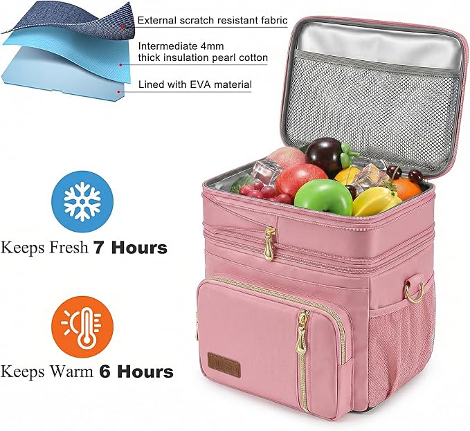 MIYCOO Lunch Bag for Women & Men, Expandable Double Deck Lunch Box, 15L | Leakproof & Waterproof, Portable, Large Soft Insulated Cooler bag for Adult, Work, Camping, Beach, Picnic, Travel