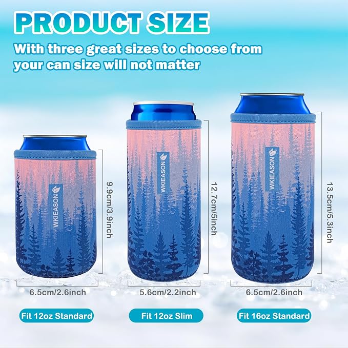 WKieason Neoprene Can Sleeves Insulators Beer Coozies 3 Size - 12OZ Standard Can Sleeve, 12OZ Slim Can Sleeve, 16OZ Standard Can Sleeve, 12OZ Standard Beer Can Coolers Coolier Sleeves(Forest Pink Set)