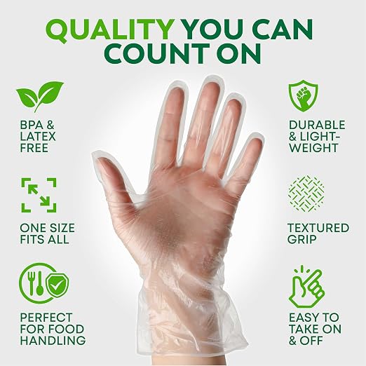 Keppi 100 pcs Disposable Gloves - BPA & Latex Free - Gloves Disposable Latex Free - For Food Handling - Food Safe - For Cooking - Bulk Purchase - Great Fit - Plastic