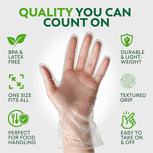 Keppi 600 Pack Disposable Food Prep Gloves – Clear Polyethylene, Latex- BPA & Powder-Free – Bulk Kitchen Gloves for Cooking, Catering, BBQ, Baking, Restaurant Food Handling