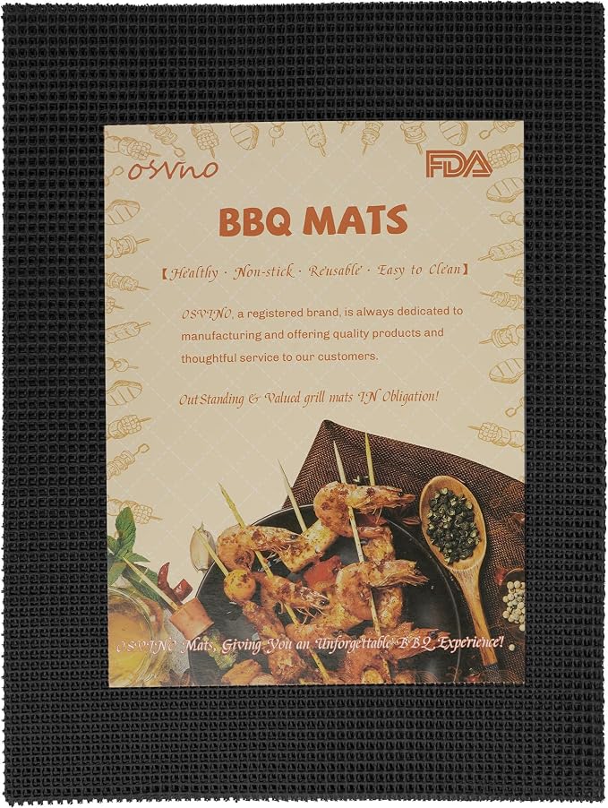 OSVINO Black Grill Mesh Mat 5 Pack Reusable Non-Stick BBQ Grill Mats 16"x12" Outdoor Barbecue Baking Accessories Works on Gas Charcoal Electric Grill for Grilling Meat, Fish, Steak, Vegetables