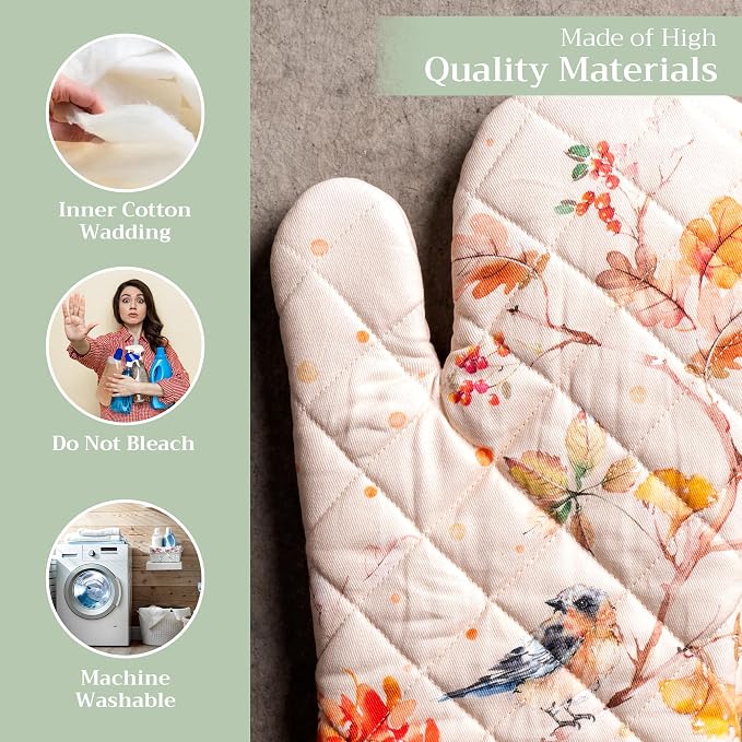 Maison d'Hermine Oven Gloves 100% Cotton Oven Mitt (7" x 13", Pack of 1) | With Loop Heat Resistant BBQ Cooking Gloves Baking Kitchen Handling Hot Pans Thanksgiving Christmas - Kelim - Prairie