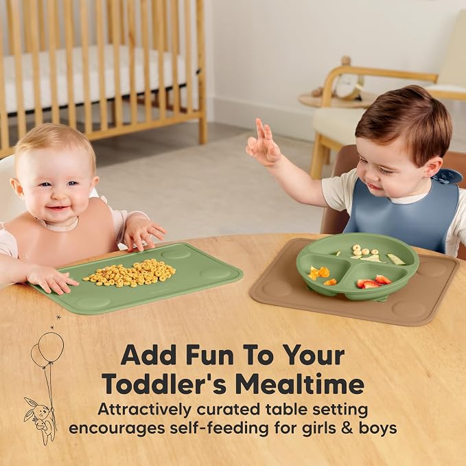 KeaBabies 2pk Silicone Placemats for Toddlers, Kids, Baby, 12x9 (Desert, S) | Non Slip Suction Silicone Placemat for Restaurants, Dining Table,Travel, Easy to Clean, Food Grade/BPA-Free, Small Table Mat