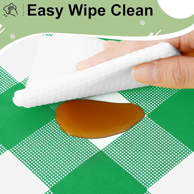 4 Packs Buffalo Disposable Table Cloth, 54 x 108 Inch Waterproof Plastic Tablecloth, Rectangle Green and White Checkered Table Covers for Picnic, Birthday, Party, Back to School