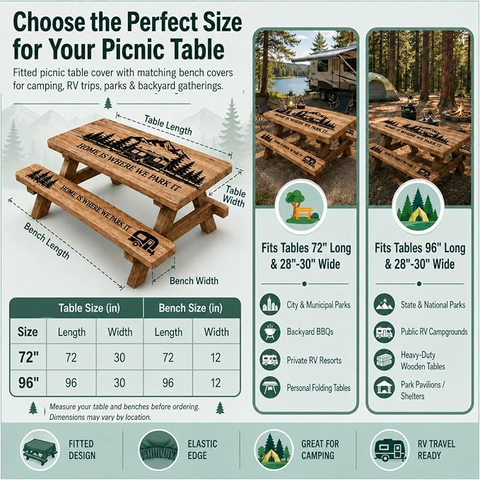 6ft Polyester Picnic Table Cover with Bench Cover Tablecloth Wooden Camping | Polyester Picnic Table Cover Windproof & Waterproof, Perfect for Camping Gifts & RV Essentials, Cool Camping Gadgets with bag