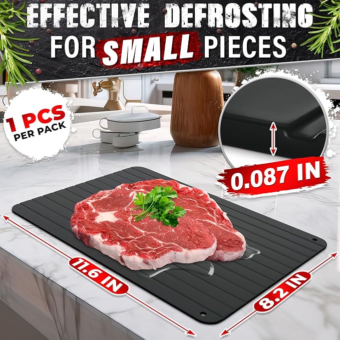 Defrosting Tray for Frozen Meat, 11.6" × 8.2", Aluminum Base, Gift Package | Rapid Thawing Tray for Frozen Meat: Steak, Chicken, Fish, Pork & Ground Beef; Non-Electric, Non-Stick Surface; Fast Defrost