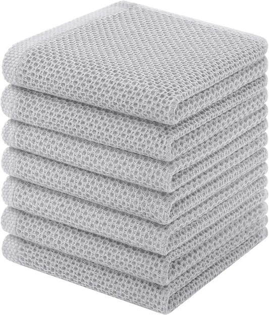 Homaxy 100% Cotton Waffle Weave Kitchen Dish Cloths, 7-Pack, Light Gray | 12 x 12 Inches, Ultra Soft Absorbent Dish Towels, Quick Drying Dish Rags with Hanging Loop