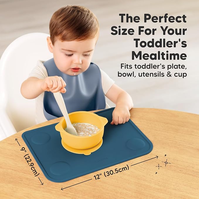 KeaBabies 2pk Silicone Placemats for Toddlers, Kids, 12x9 (Valiant) | Non Slip Suction Silicone Placemat for Restaurants, Dining Table,Travel, Easy to Clean, Food Grade/BPA-Free, Small Table Mat