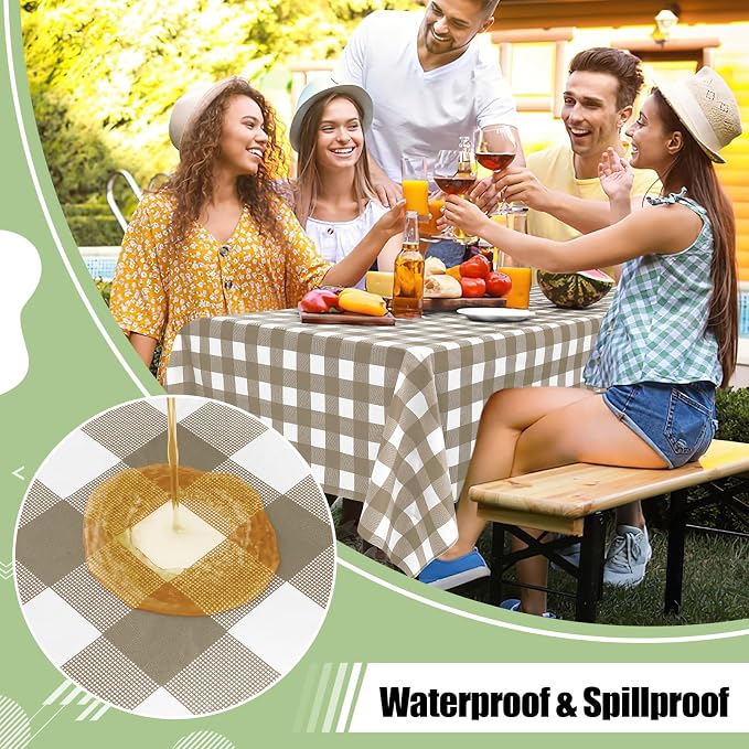20 Packs Buffalo Disposable Table Cloth, 54 x 108 Inch Waterproof Plastic Tablecloth, Rectangle Khaki and White Checkered Table Covers for Picnic, Birthday, Party, Back to School